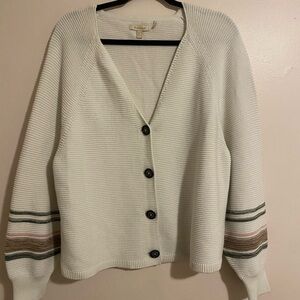 Barbour Cream Cardigan with Striped Sleeves